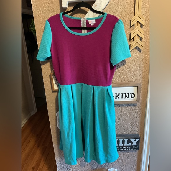 Lularoe Amelia Dress Purple and Aqua Color Block Zippered Back Women’s Size XL - Picture 1 of 3
